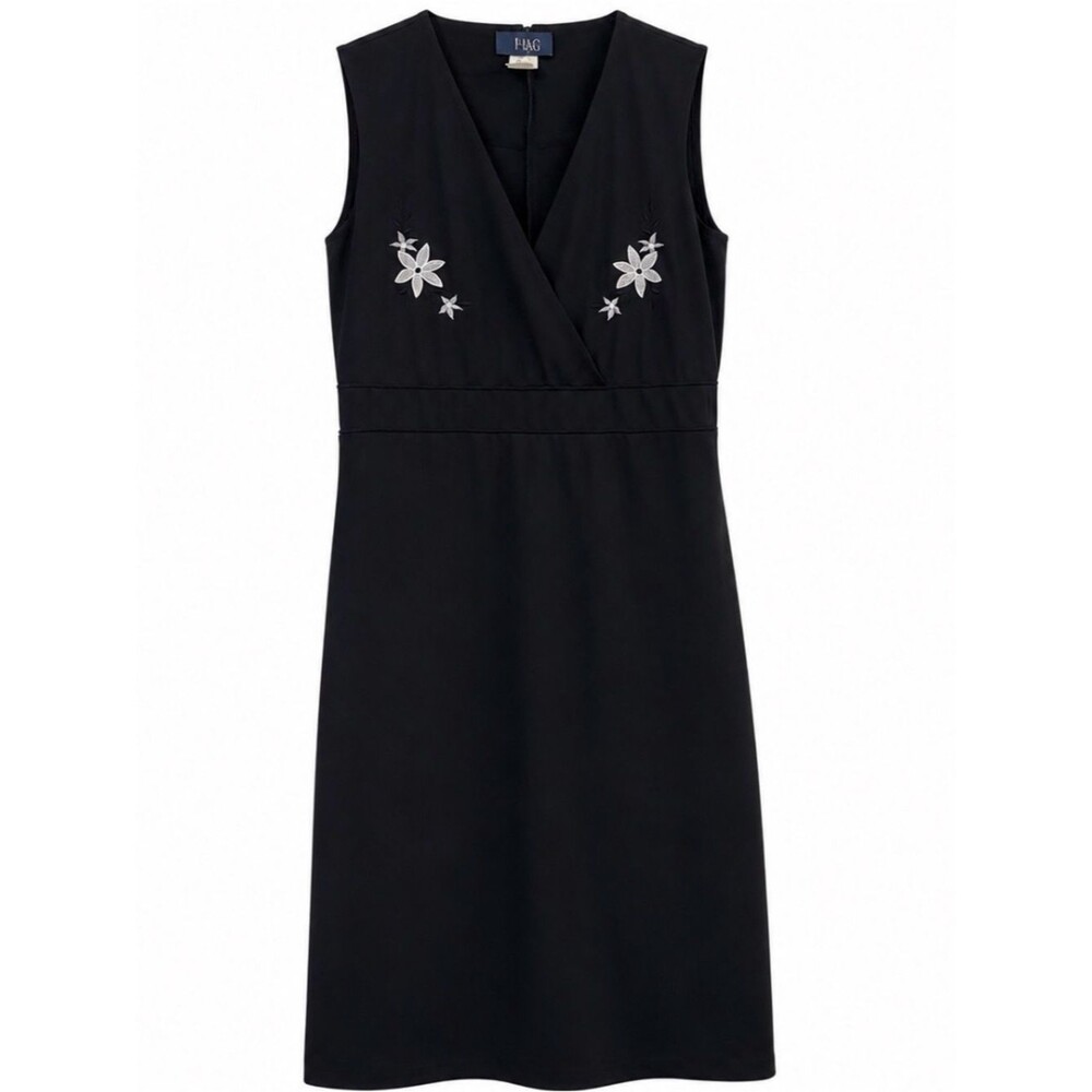 Rag Black Sleeveless V-Neck Dress with Silver Floral Embroidery Medium